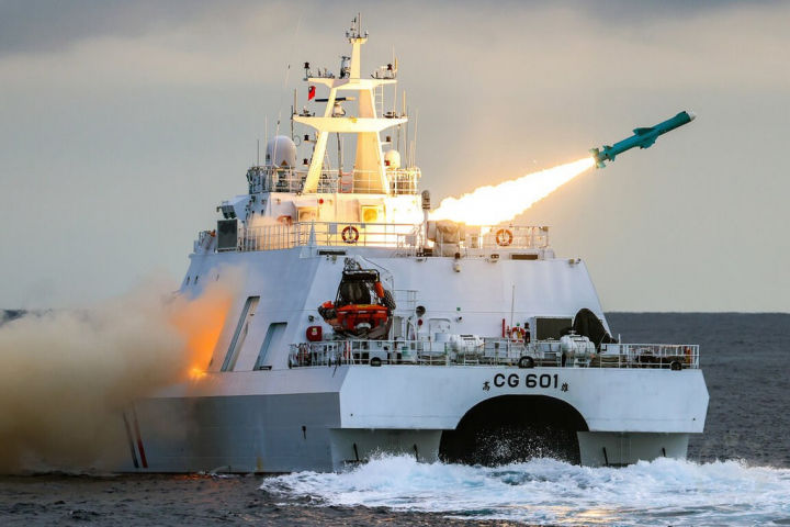 A Hsiung Feng II cruise missile fired from a coast guard vessel.