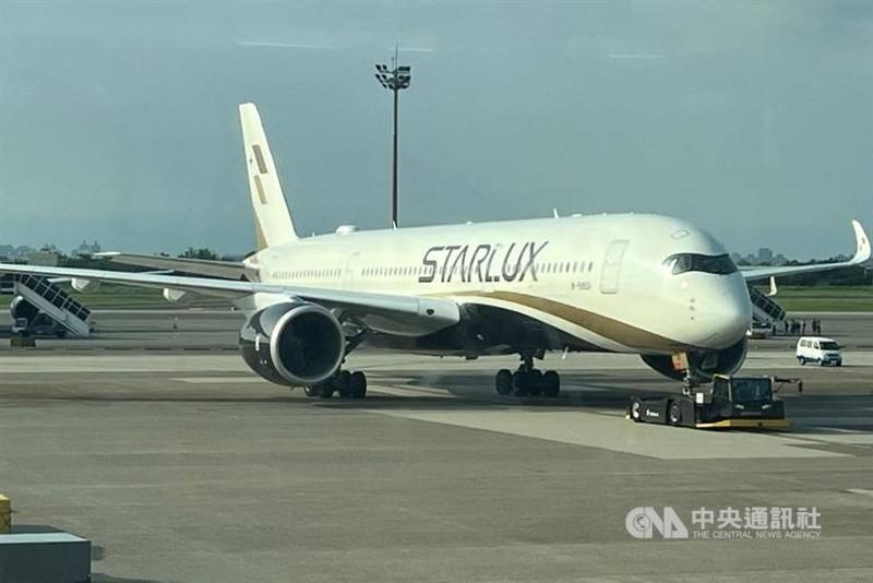 A Starlux jet is parked at Taiwan Taoyuan International Airport. CNA file photo