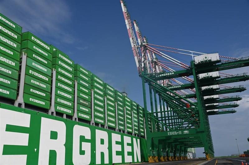 An Evergreen container ship is docked at the opening a new container processing center, built partly with investments from the shipping firm, in Aug. 14, 2024.