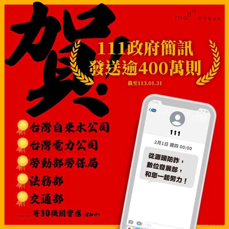 The 111 Government SMS Platform Sent Out over 4 Million Messages, with 30 Agencies Cooperatinging to Reduce the Risk of Scams