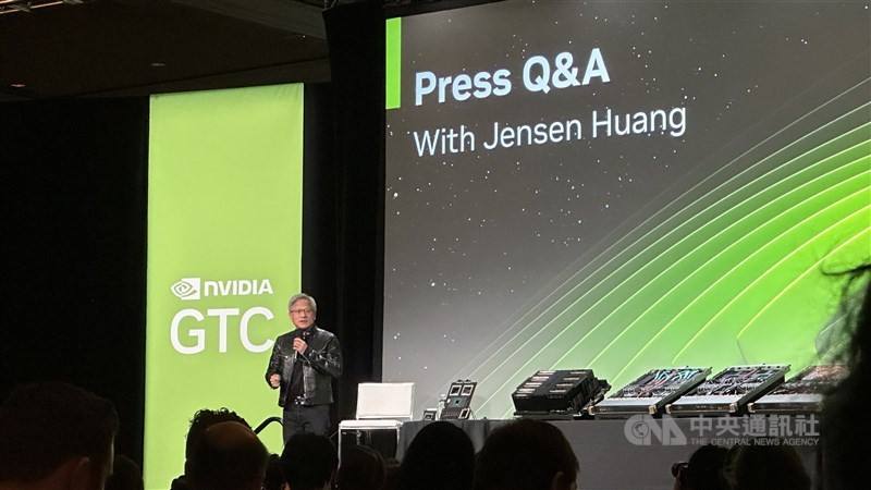 Jensen Huang, CEO of Nvidia Corp. speaks on the sidelines of the annual GPU technology conference (GTC) in San Jose, California Tuesday. CNA photo March 20, 2024