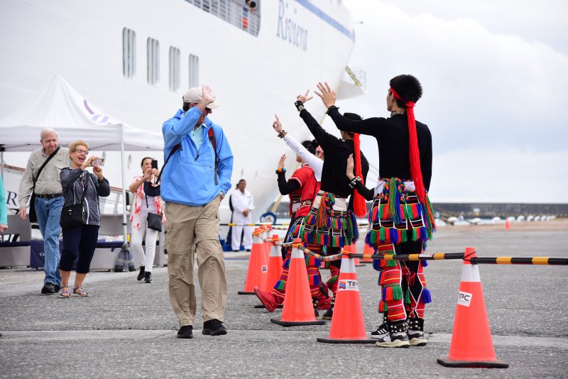 Taiwanese Austronesian dancers join in the festivities welcoming MS Riviera’s first visit to Port