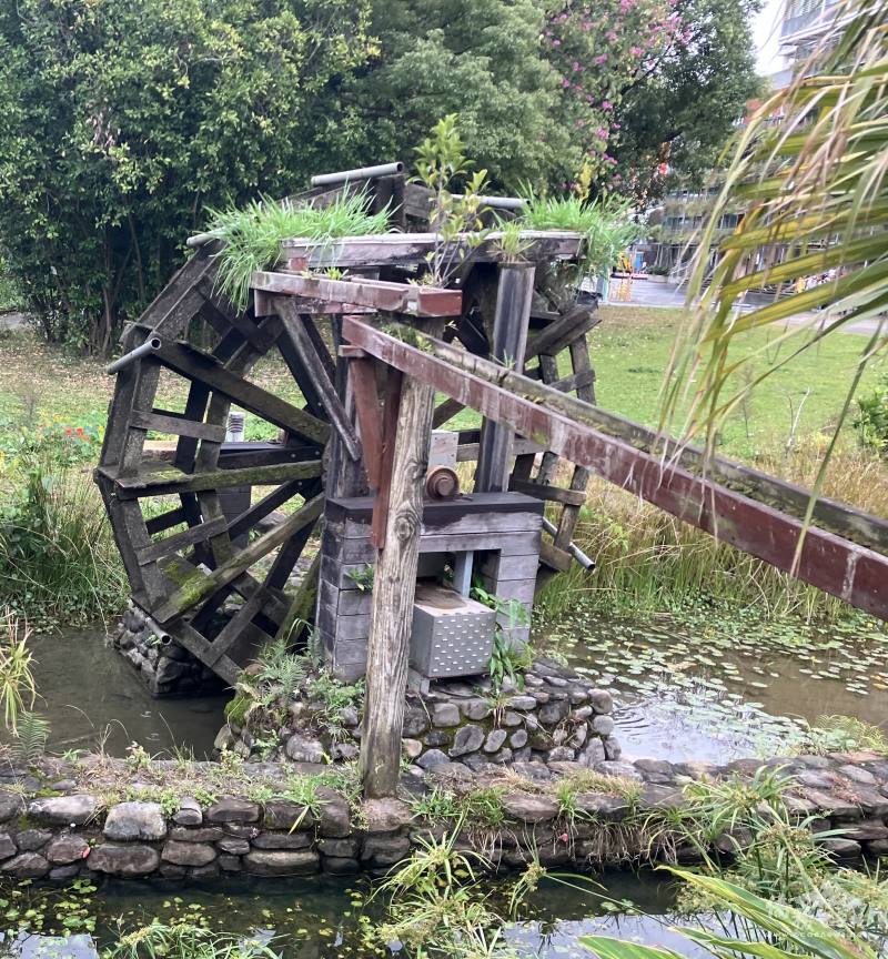 A water mill connected to a system of irrigation channels in the Eco-Ditch.