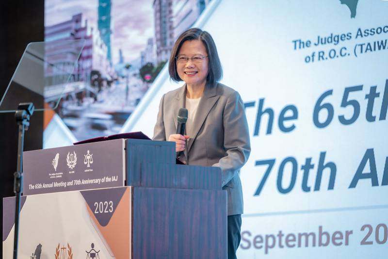 President Tsai Ing-wen addresses the 65th annual meeting and 70th anniversary of the International Association of Judges.