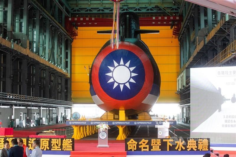 Taiwan's first Indigenous Defense Submarine "Narwhal" is on display at a ceremony in Kaohsiung Thursday. CNA photo Sept. 28, 2023