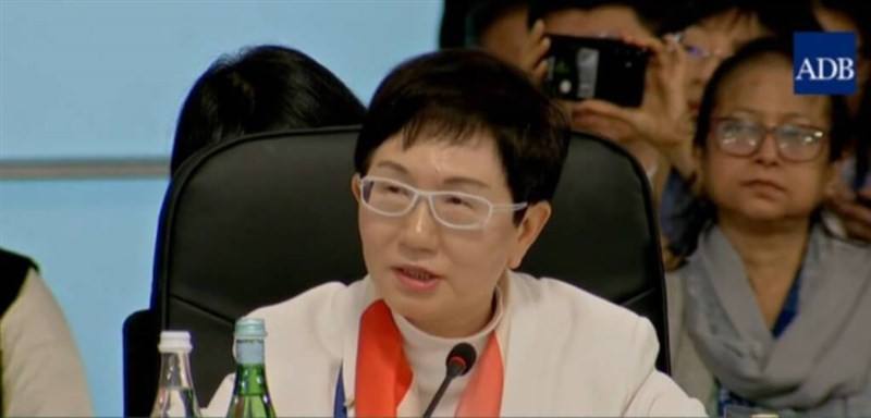 Finance Minister Chuang Tsui-yun protests Taiwan's designation at the Asian Development Bank (ADB), which has referred to the country as "Taipei, China" since 1986. Image courtesy of the Ministry of Finance (MOF)