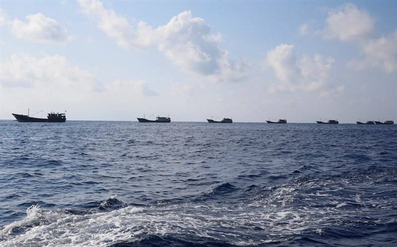 Chinese Vessels sail in the waters near Democracy Reef on Apr. 5 this year. Photo courtesy of Reuters