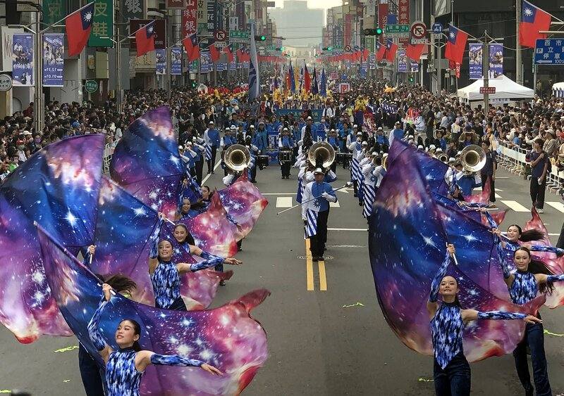 Members of Chiayi's Nan-Sing Drum & Bugle Corps take the opportunity of performing on their home turf with a stellar performance in Chiayi City. CNA photo Dec. 20, 2025