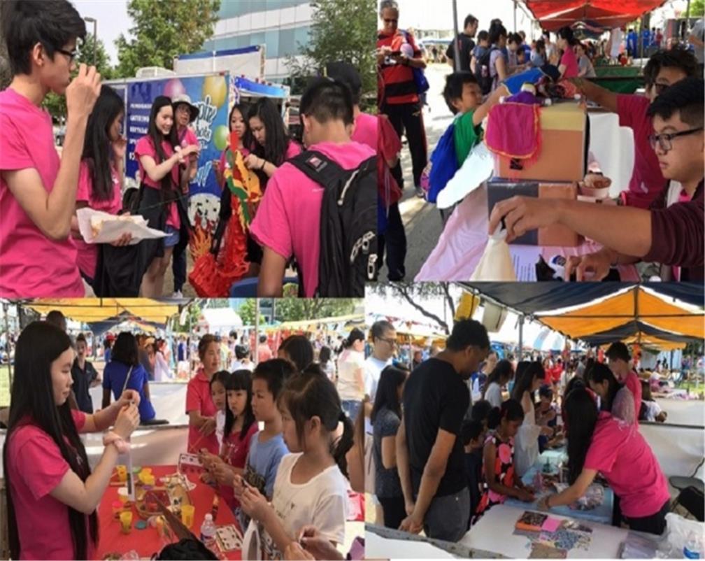FASCA學員於達福龍舟節五個文化攤位，包括燈籠製作、水餃及粽子示範、剪紙及摺紙藝術、布袋戲示範，還有書法、算盤及筷子運用